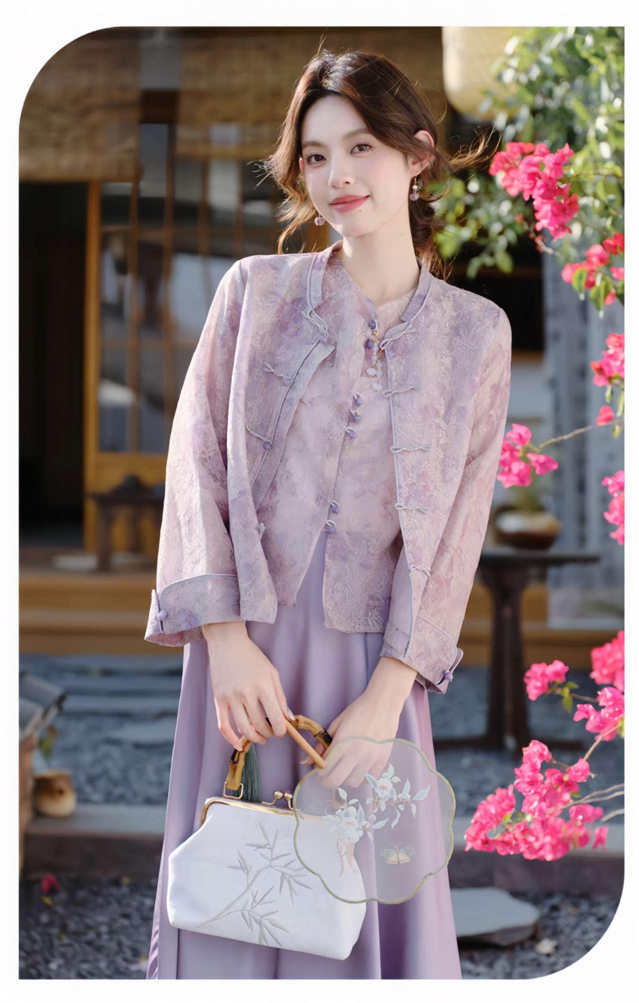Vestido oriental de 3 piezas,Vestido Estilo Zen,Moderno Conjunto Hanfu,Conjunto Verano Oficina,Conjunto de falda asiática,Ceremonia del Té