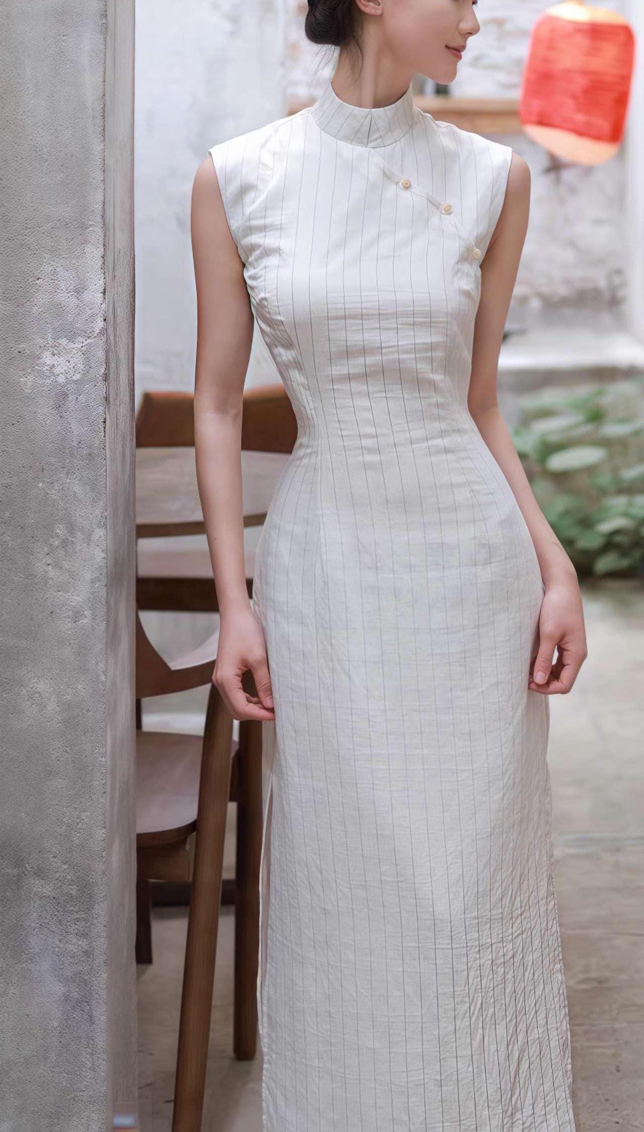 Elegante Qipao de Lino de Algodón - Cheongsam de Lino Transpirable - Vestido Chino Minimalista -Vestido de Verano para Mujer-Regalo Cultural