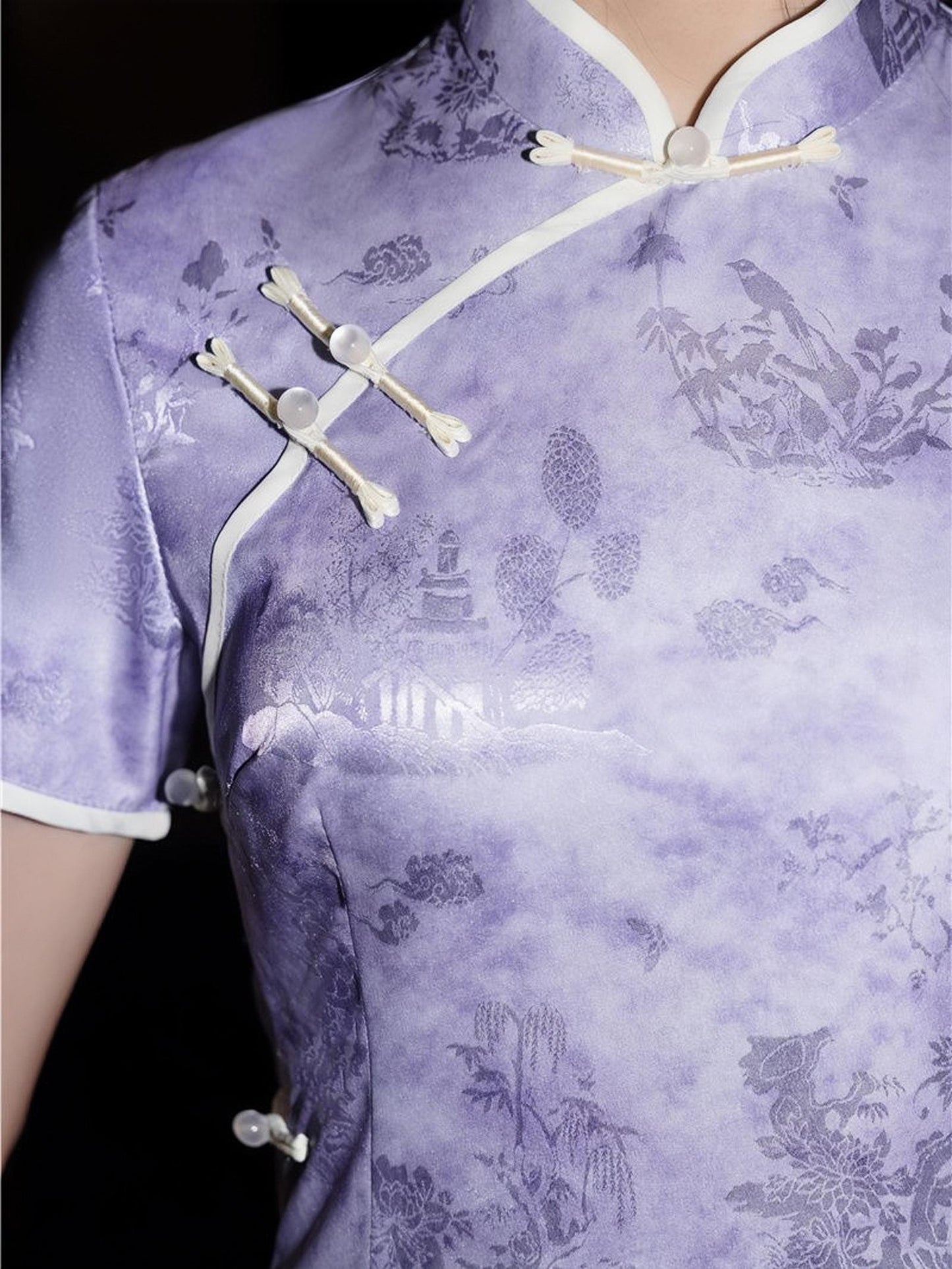 Vestido Qipao Morado, Elegante Cheongsam Chino,Vestido Retro Midi, Vestido Invitación de Boda Lavanda, Vestido Ceremonia Té,regalo para ella