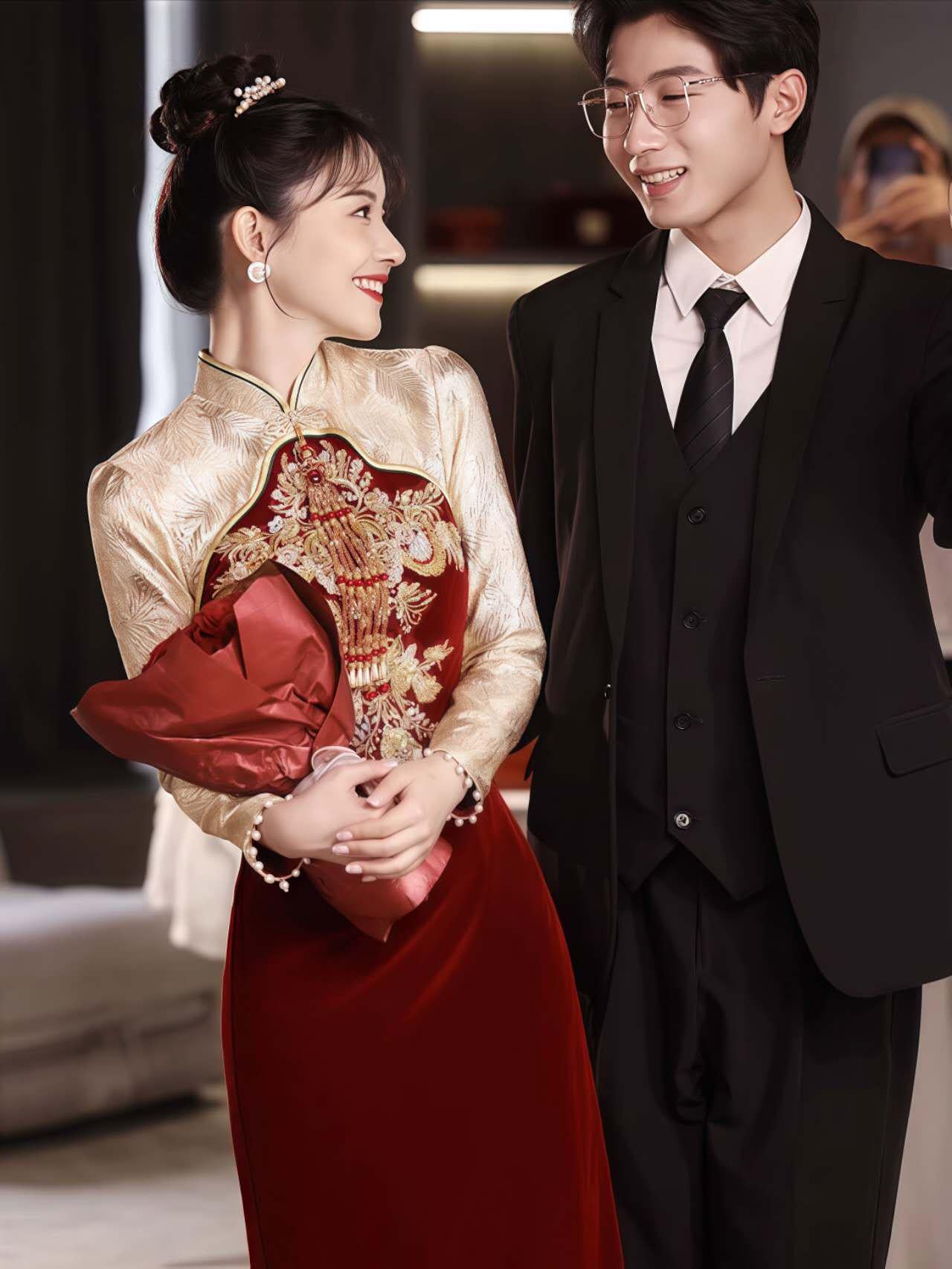 Qipao Rojo Vino, Vestido de Novia Cheongsam, Vestido Tradicional para la Ceremonia del Té, Vestido de Compromiso Chino,Traje Formal Asiático