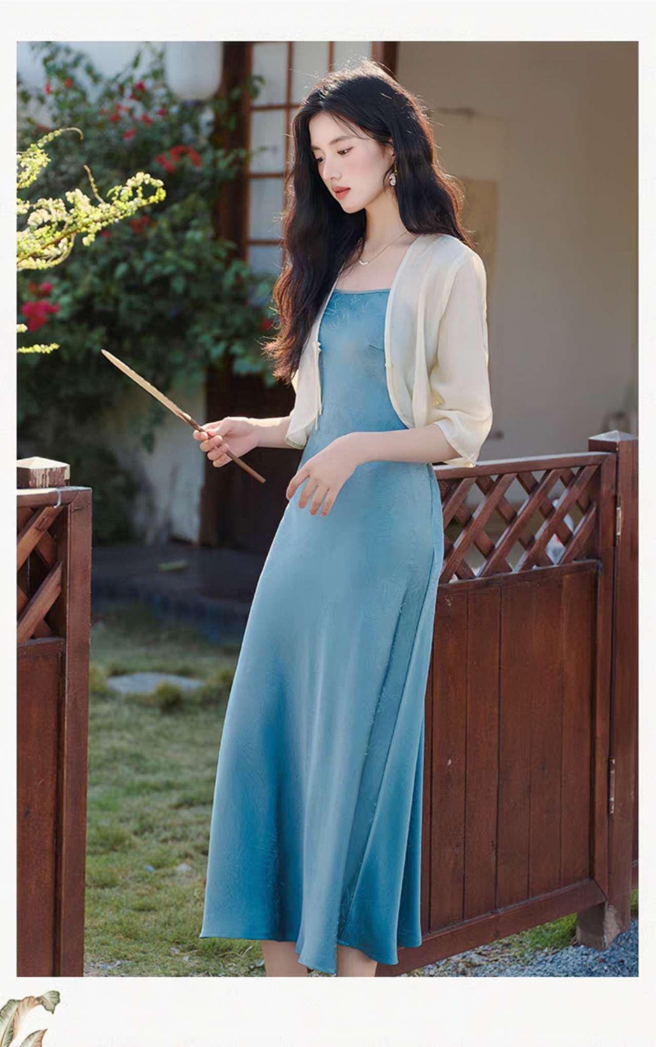 Conjunto Qipao de dos piezas,Vestido Estilo Zen,Moderno Conjunto Hanfu,Conjunto Verano Oficina,Vestido Asiático Minimalista,Ceremonia del Té