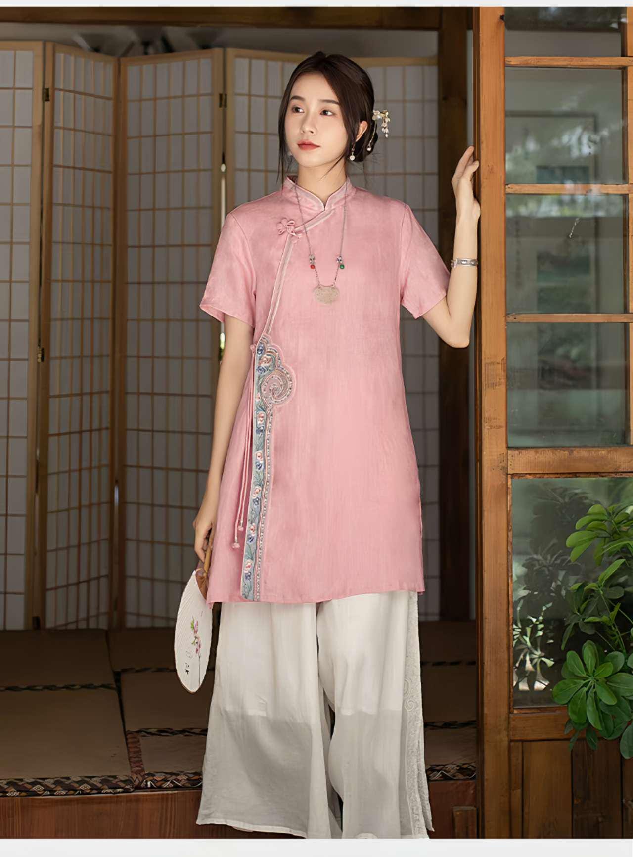 blusa china de lino, camisa de té retro,blusa vintage de inspiración zen， camisa de verano ligera, blusa artística, regalo  para ella