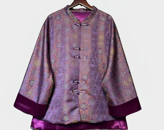 Silk Brocade Tang Jacket, Purple Chinese Coat