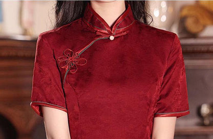 Women's Red Floral Qipao Cheongsam Dress – Embroidered – additional product view