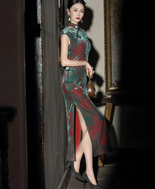Women's Vintage Velvet Qipao Cheongsam Dress – Side Slit – additional product view