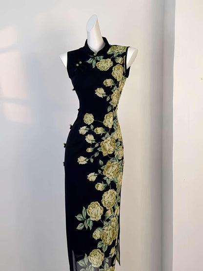 Women's Floral Mesh Qipao Cheongsam Dress – additional product view