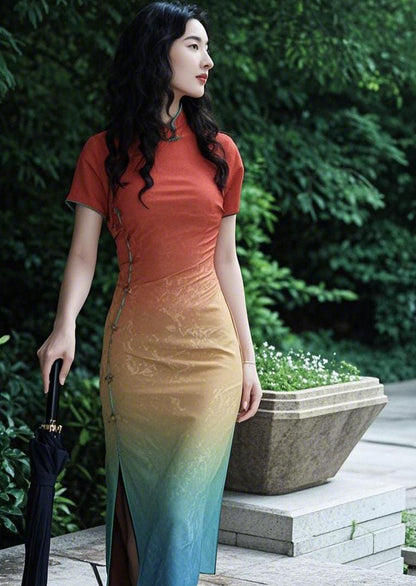 Women's Vintage Qipao Cheongsam Dress – Satin Floral Maxi – additional product view