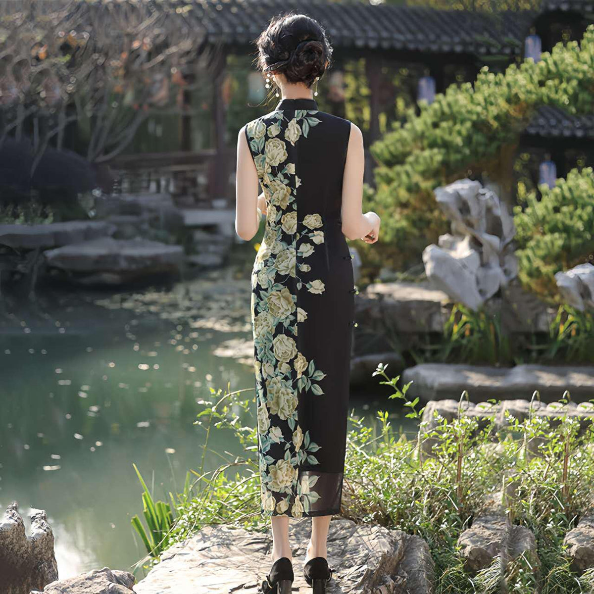 Women's Floral Mesh Qipao Cheongsam Dress – additional product view