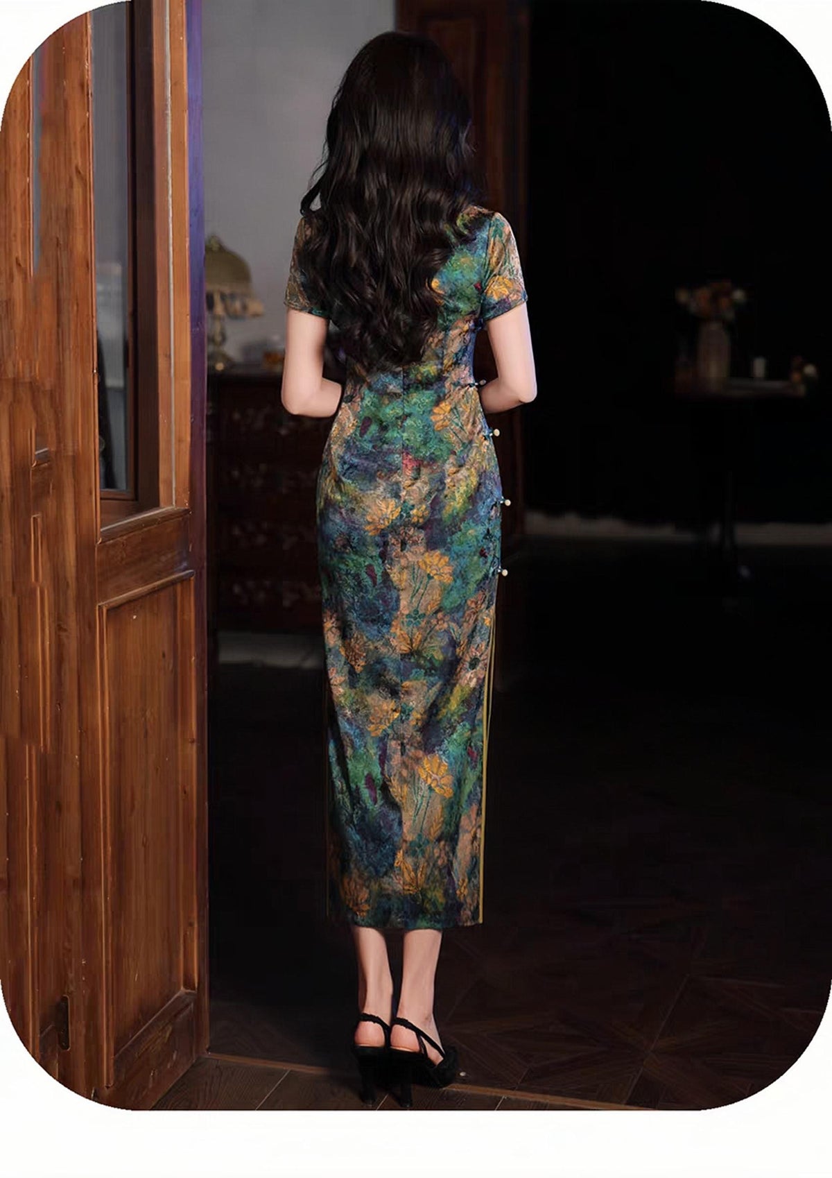 Women's Green Floral Qipao Cheongsam Dress – additional product view