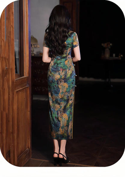 Women's Green Floral Qipao Cheongsam Dress – additional product view