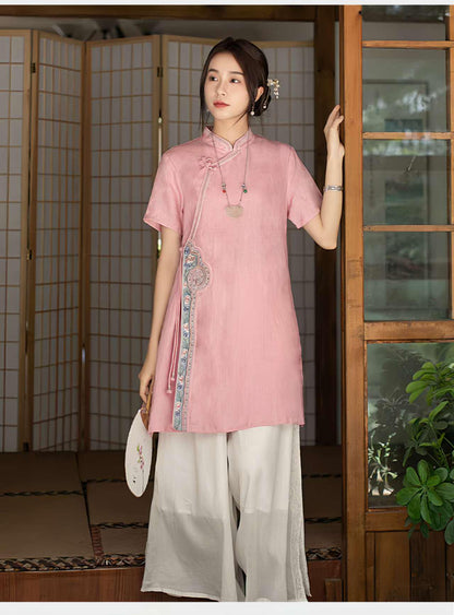 Women's Vintage Chinese Style Blouse – Linen Summer – additional product view