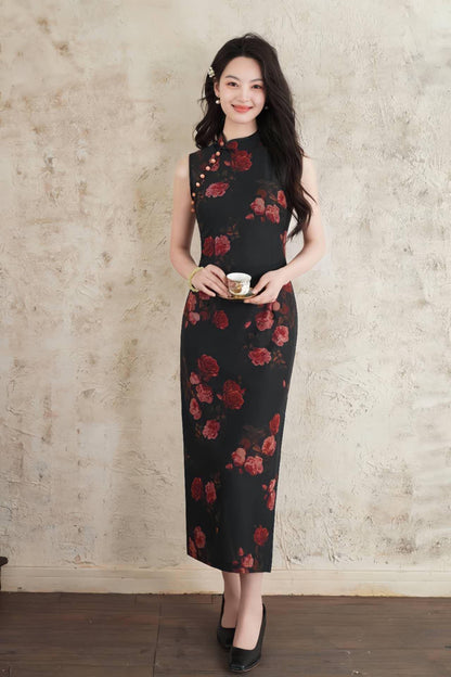 Rose Pink Sleeveless Mesh Qipao Dress