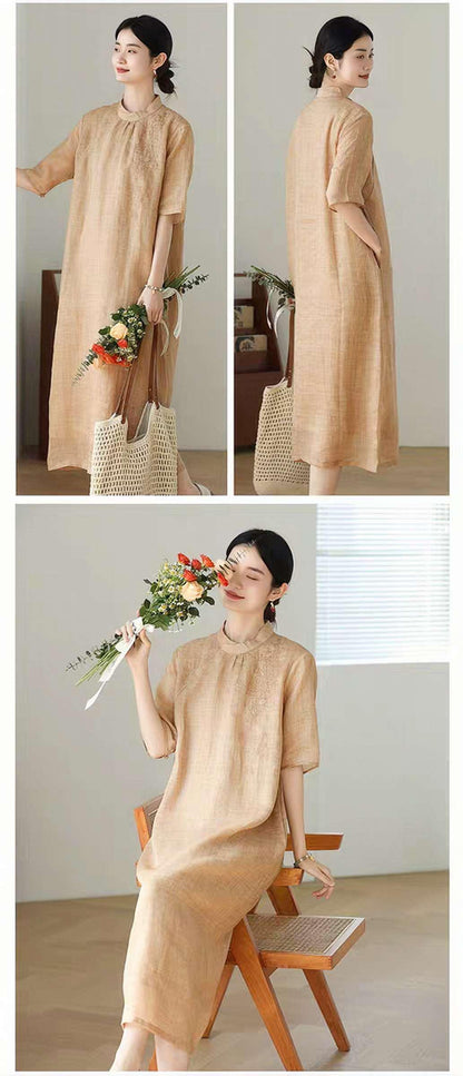Women's Vintage Qipao Cheongsam Dress – Linen – additional product view