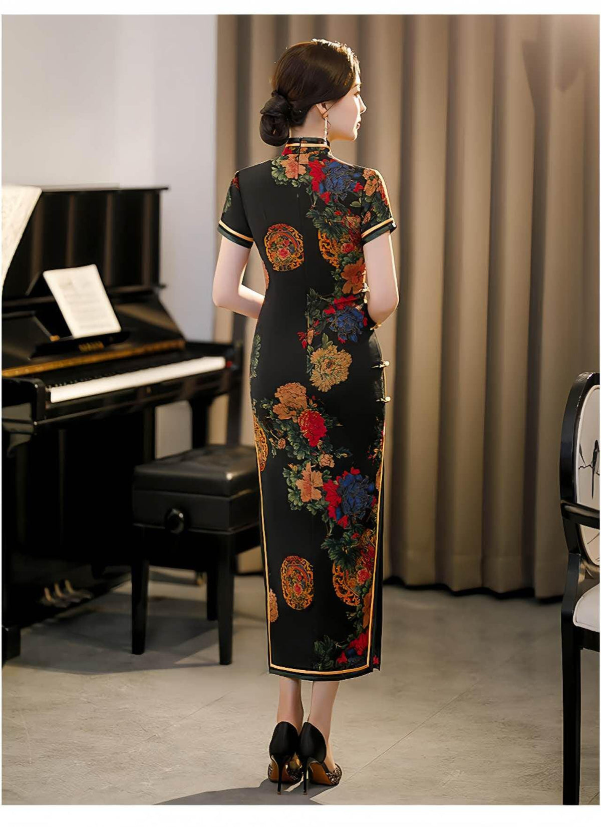 Women's Black Vintage Qipao Cheongsam Dress – additional product view
