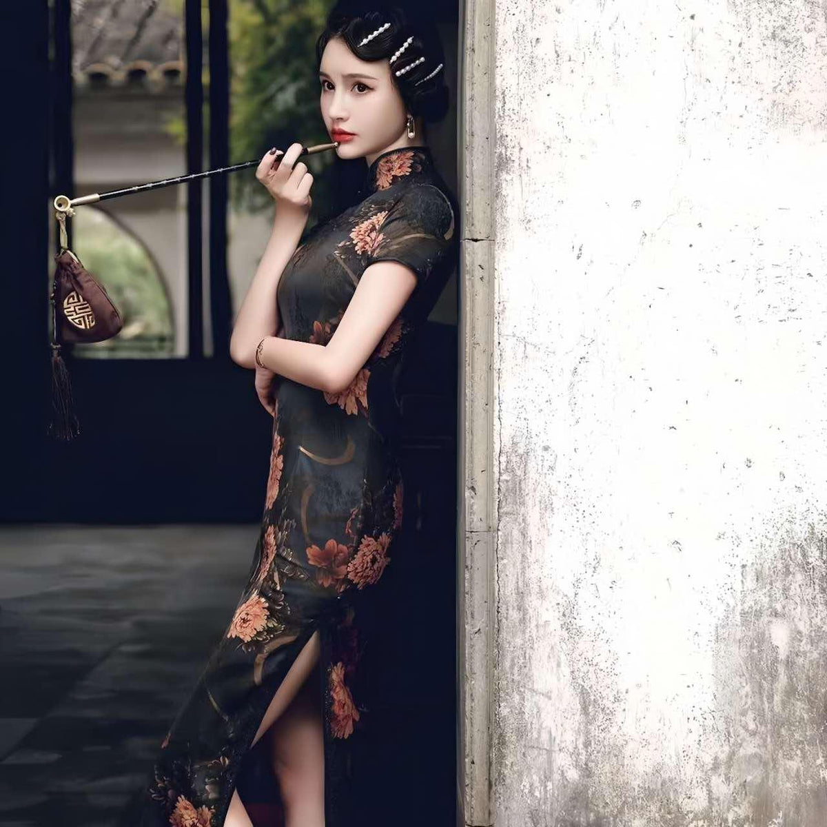 Women's Floral Qipao Cheongsam Dress – Side Slit Maxi – additional product view
