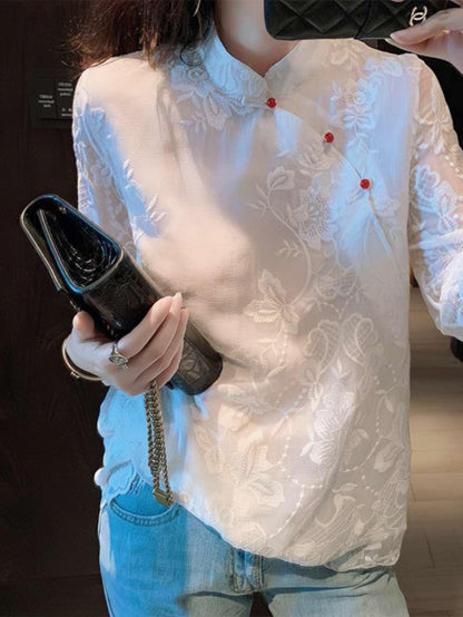 Women's Embroidered Chinese Style Blouse – Relaxed Fit – additional product view