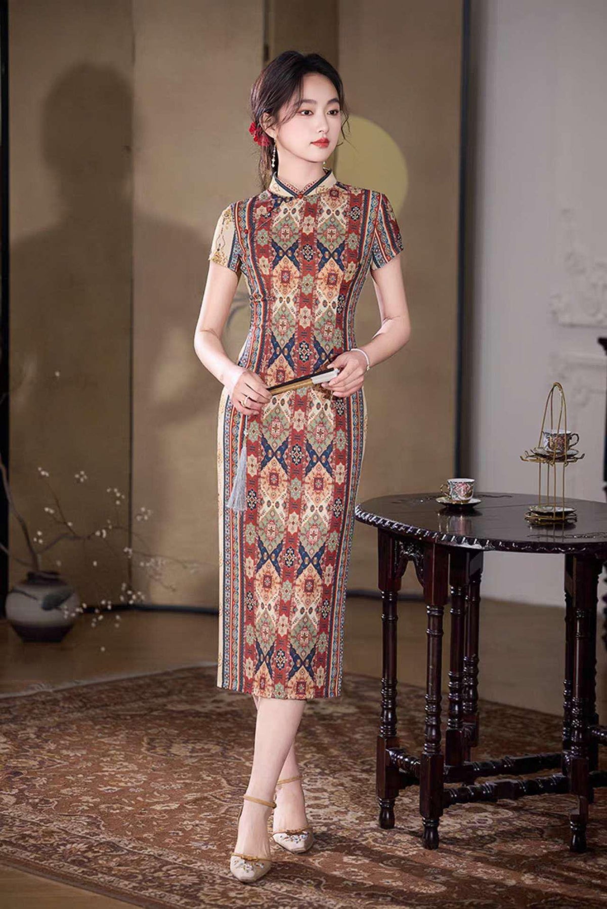 Vintage Chinese Qipao Dress for Tea Ceremony – additional product view