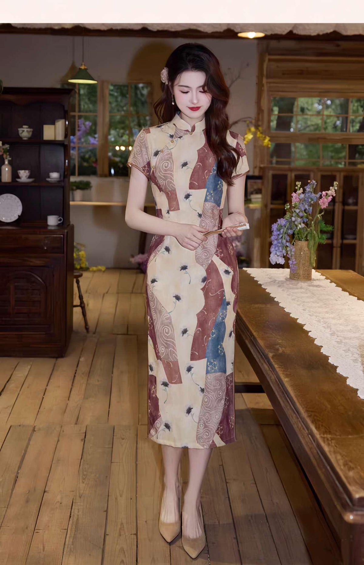 Women's Vintage Qipao Cheongsam Dress – Patchwork – additional product view