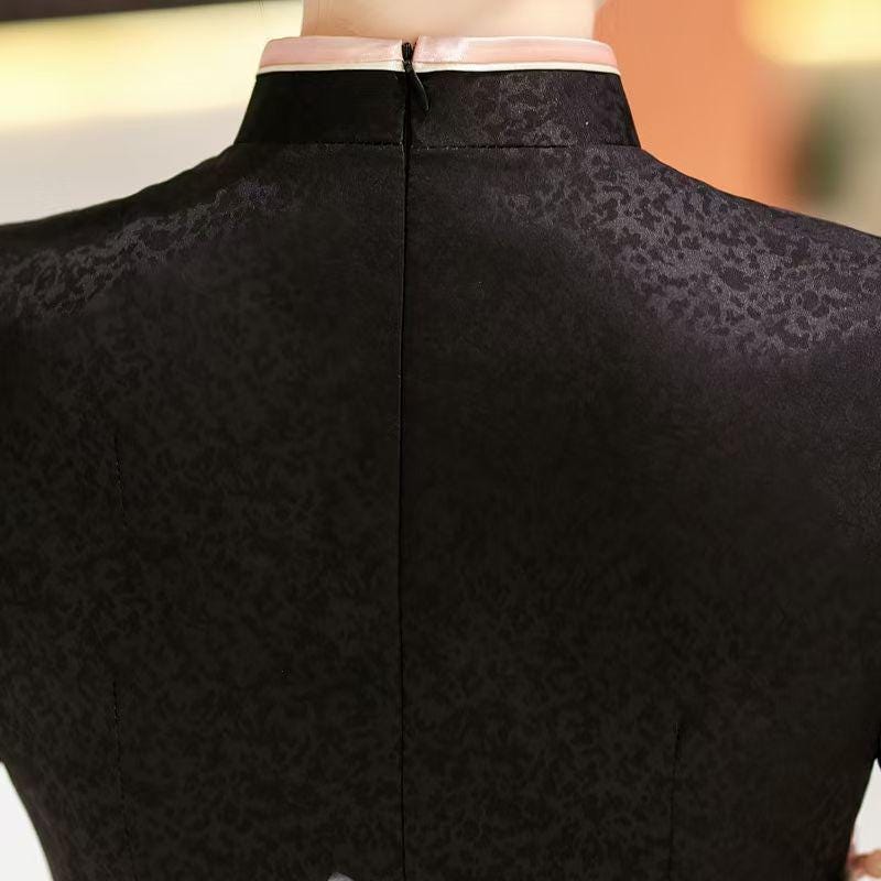 Women's Black Floral Silk Qipao Cheongsam Dress – additional product view