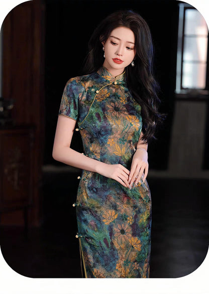 Women's Green Floral Qipao Cheongsam Dress – additional product view