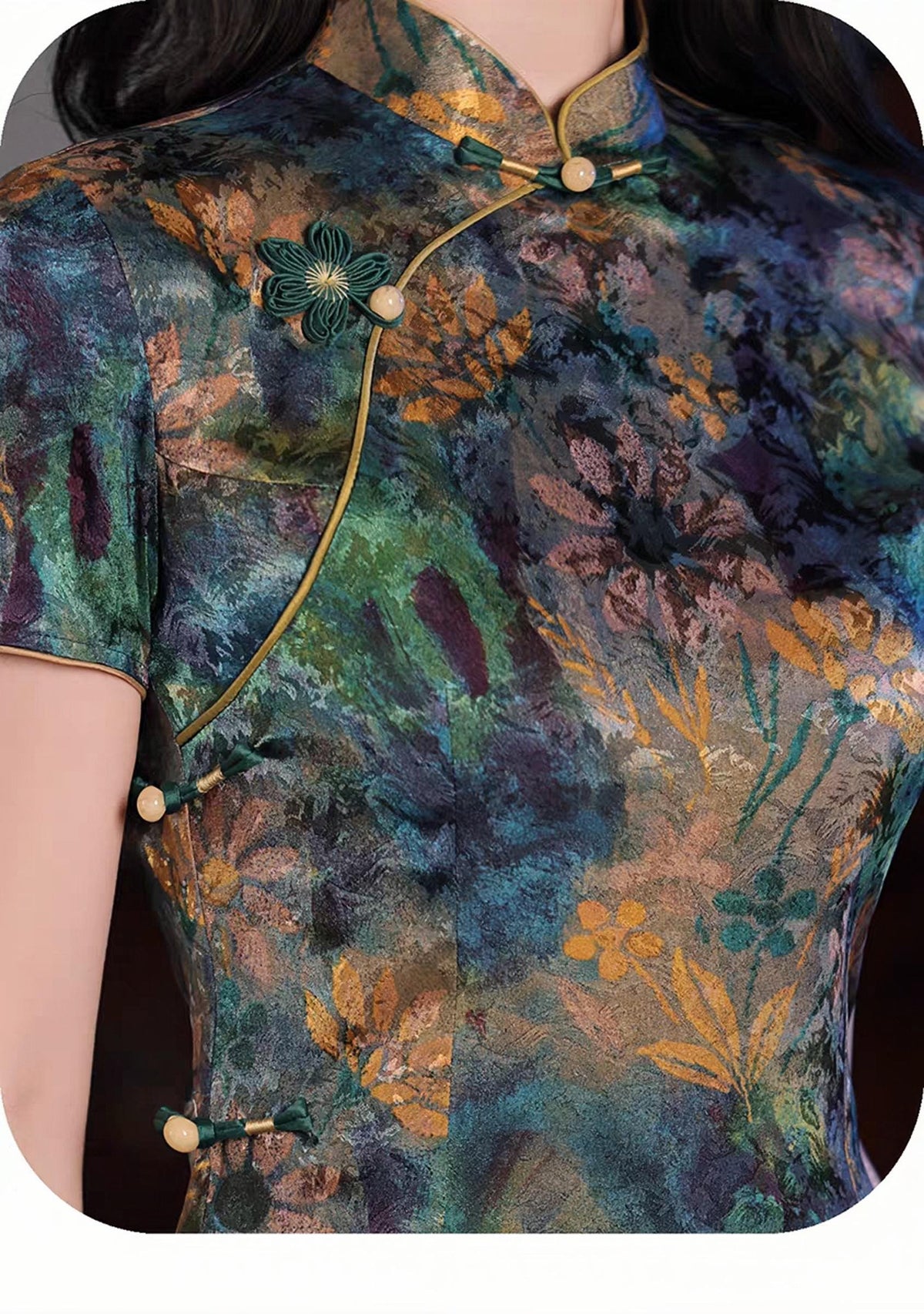 Women's Green Floral Qipao Cheongsam Dress – additional product view