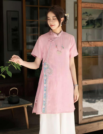 Women's Vintage Chinese Style Blouse – Linen Summer – additional product view