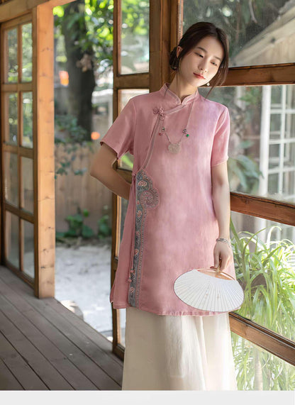 Women's Vintage Chinese Style Blouse – Linen Summer – additional product view