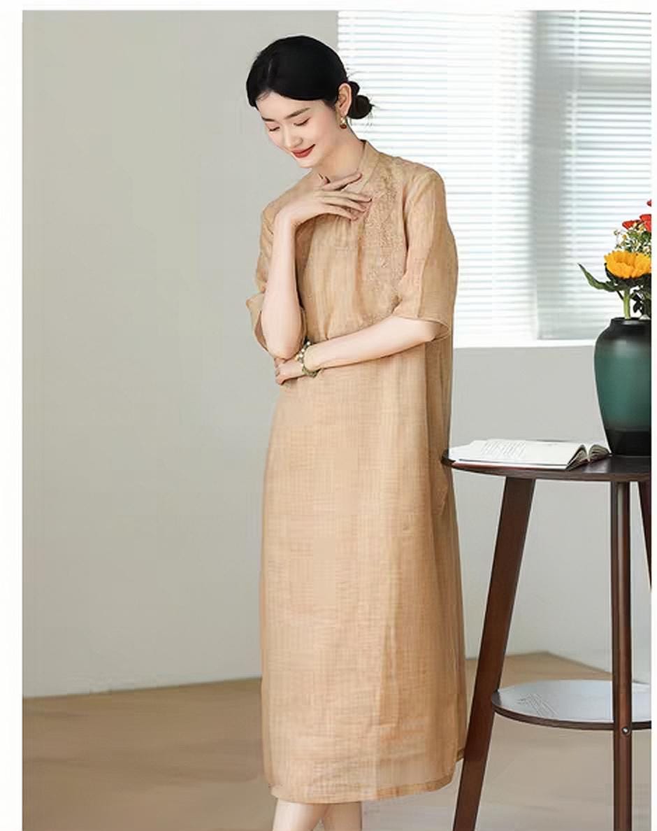 Women's Vintage Qipao Cheongsam Dress – Linen – additional product view