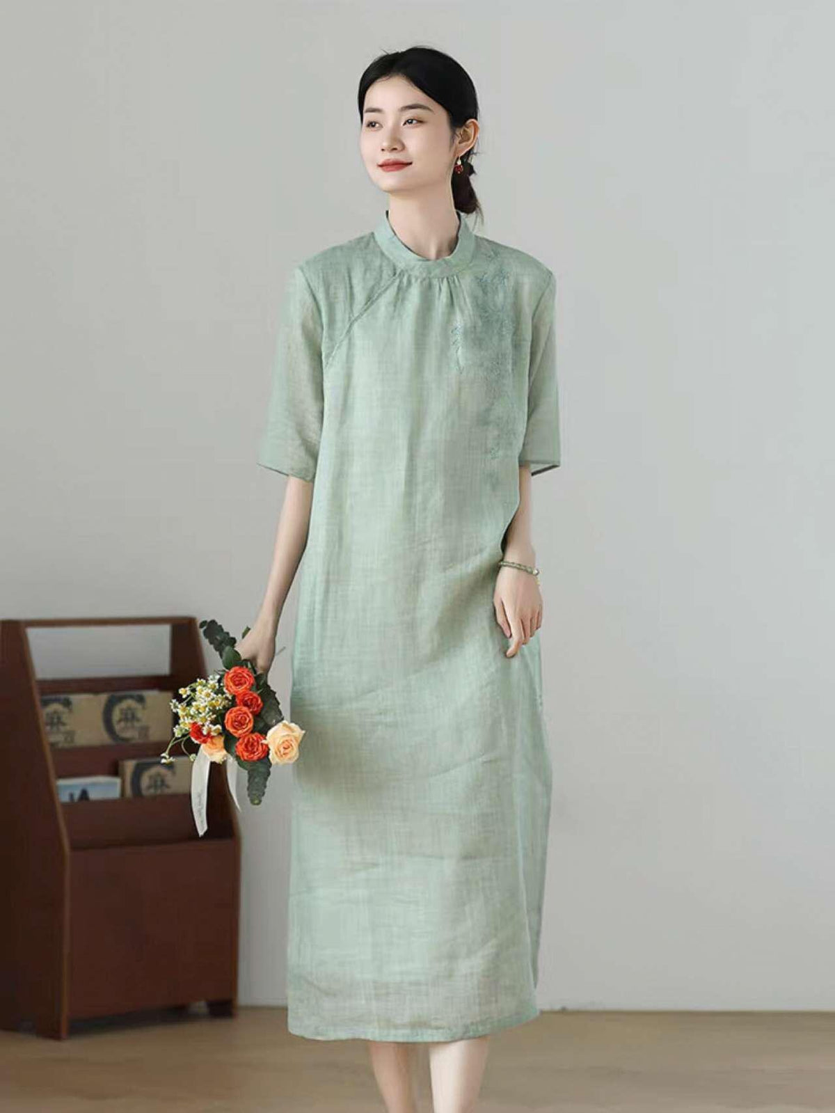 Women's Vintage Qipao Cheongsam Dress – Linen – additional product view