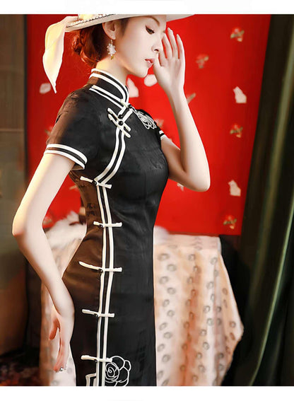 Women's Pink Embroidered Qipao Cheongsam Dress – additional product view