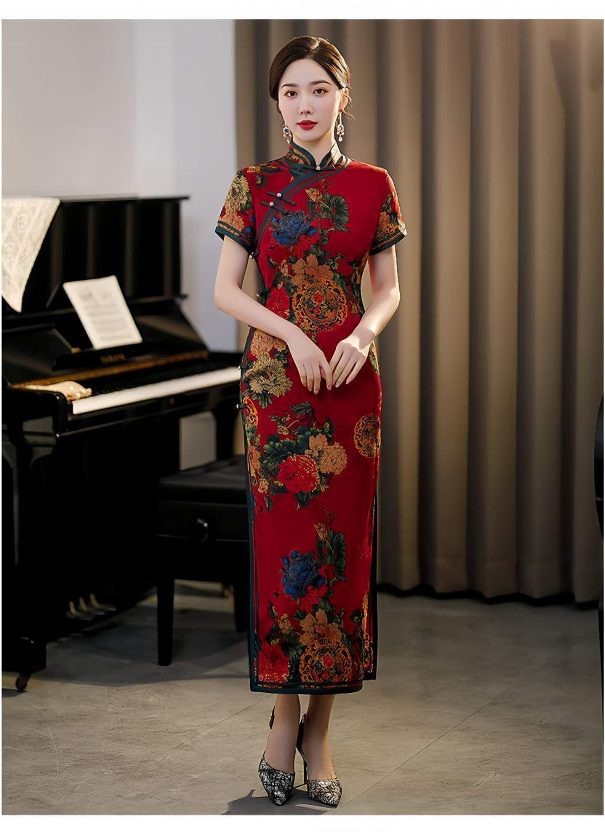 Women's Red Vintage Qipao Cheongsam Dress – additional product view