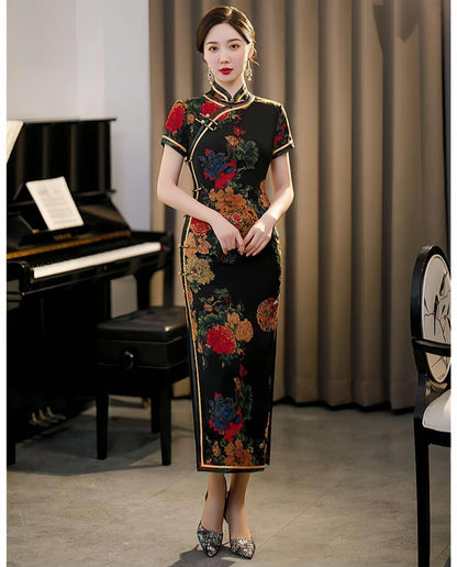 Women's Black Vintage Qipao Cheongsam Dress – additional product view
