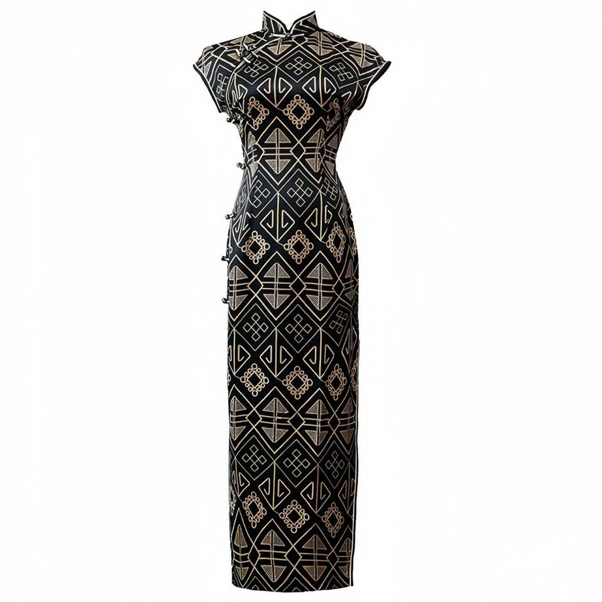 Women's Black Vintage Qipao Cheongsam Dress – Geometric – additional product view