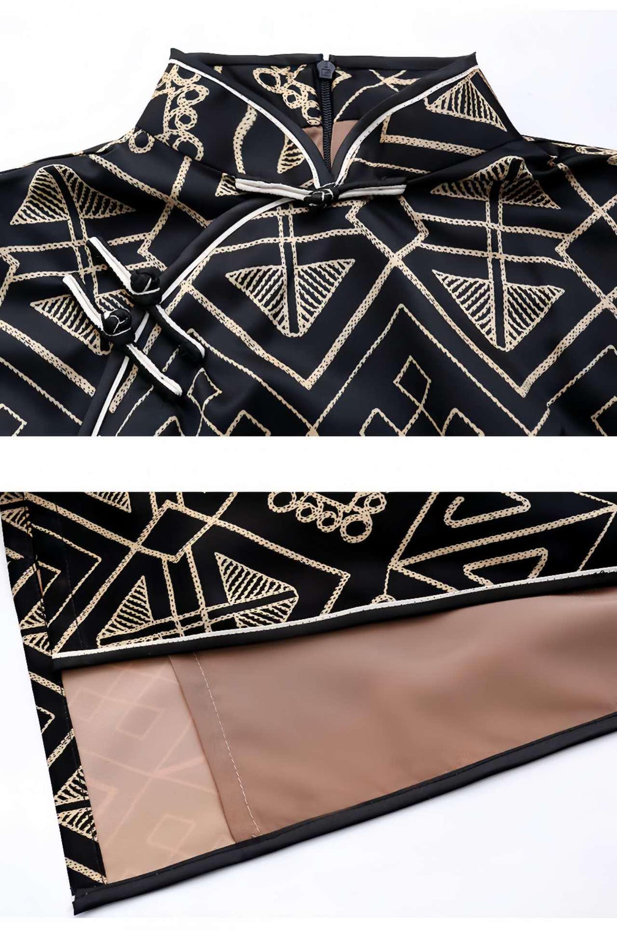 Women's Black Vintage Qipao Cheongsam Dress – Geometric – additional product view