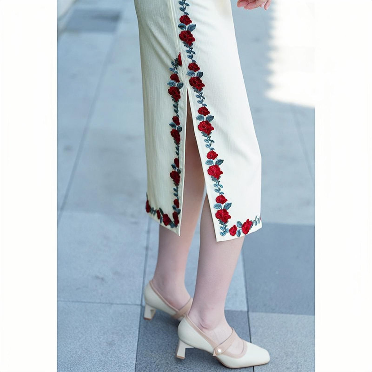 Women's White Vintage Qipao Cheongsam Dress – Midi Summer – additional product view