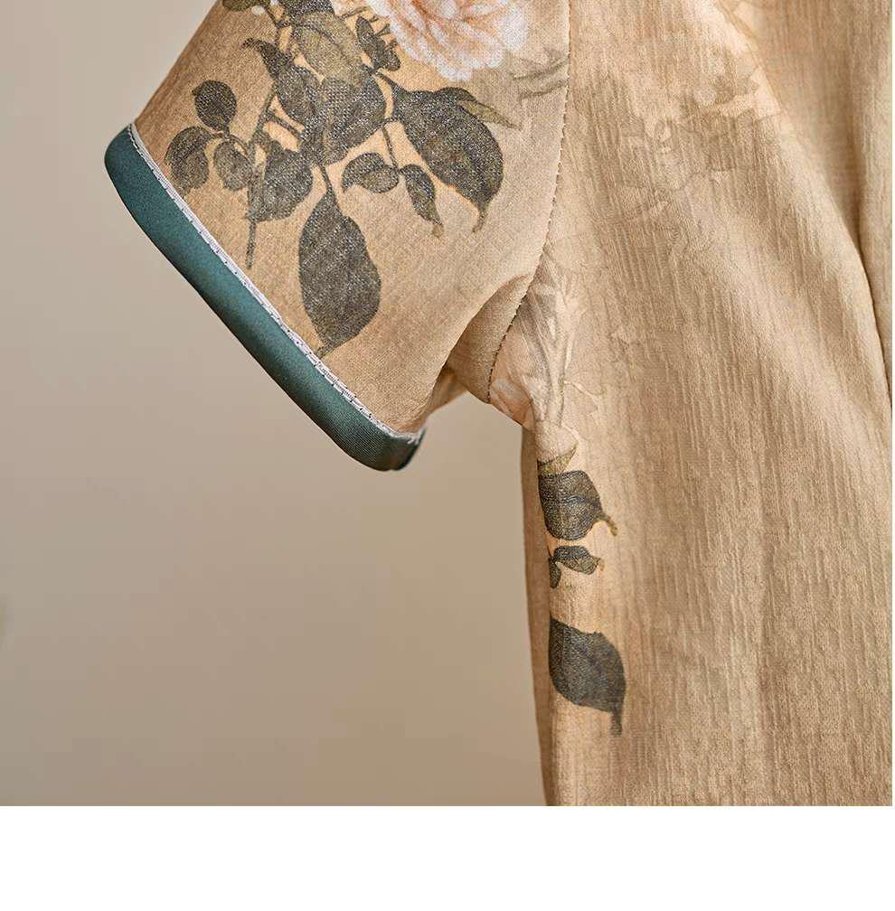 Women's Floral Qipao Cheongsam Dress – Linen Midi – additional product view