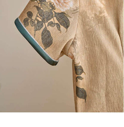 Women's Floral Qipao Cheongsam Dress – Linen Midi – additional product view