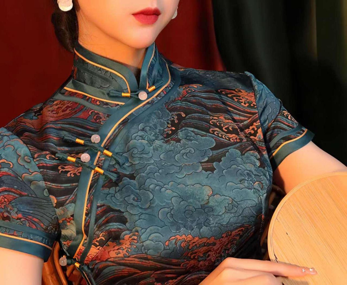 Women's Gold Vintage Brocade Qipao Cheongsam Dress – additional product view
