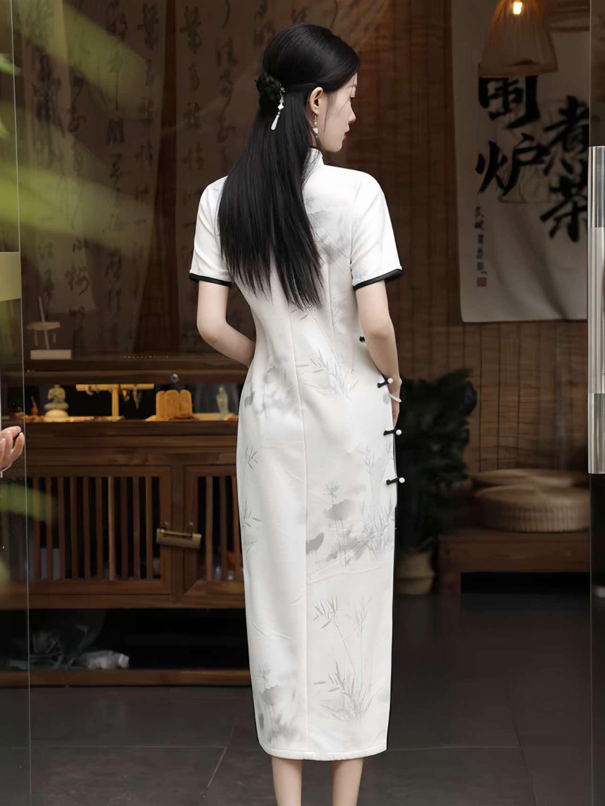 Women's White Elegant Qipao Cheongsam Dress – additional product view