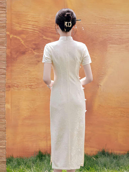 Women's White Vintage Lace Qipao Cheongsam Dress – Short Sleeve – additional product view
