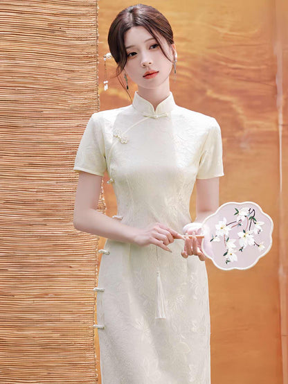 Women's White Vintage Lace Qipao Cheongsam Dress – Short Sleeve – additional product view
