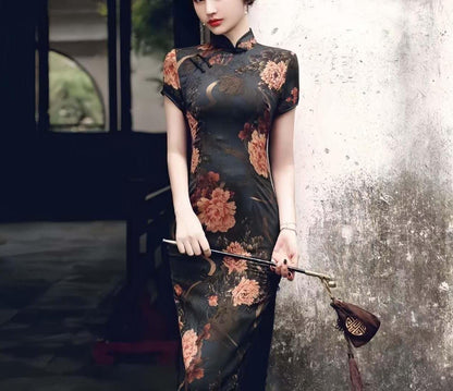 Women's Floral Qipao Cheongsam Dress – Side Slit Maxi – additional product view