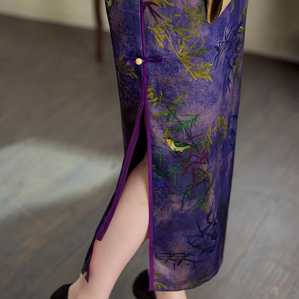 Women's Vintage Qipao Cheongsam Dress – Purple Bamboo – additional product view