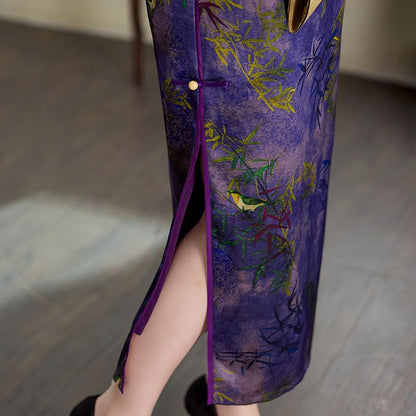 Women's Vintage Qipao Cheongsam Dress – Purple Bamboo – additional product view