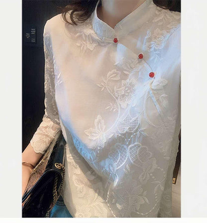 Women's Embroidered Chinese Style Blouse – Relaxed Fit – additional product view