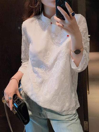 Women's Embroidered Chinese Style Blouse – Relaxed Fit