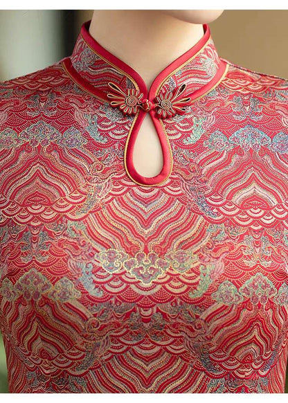 Women's Red Vintage Brocade Qipao Cheongsam Dress – additional product view