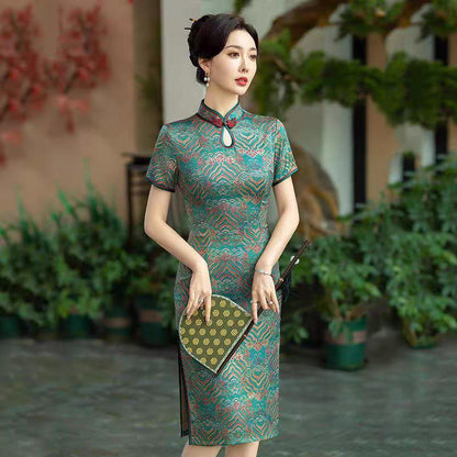 Women's Red Vintage Brocade Qipao Cheongsam Dress – additional product view