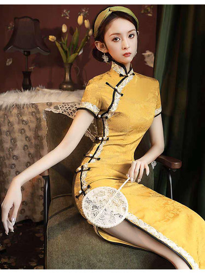 Women's Gold Vintage Qipao Cheongsam Dress – additional product view