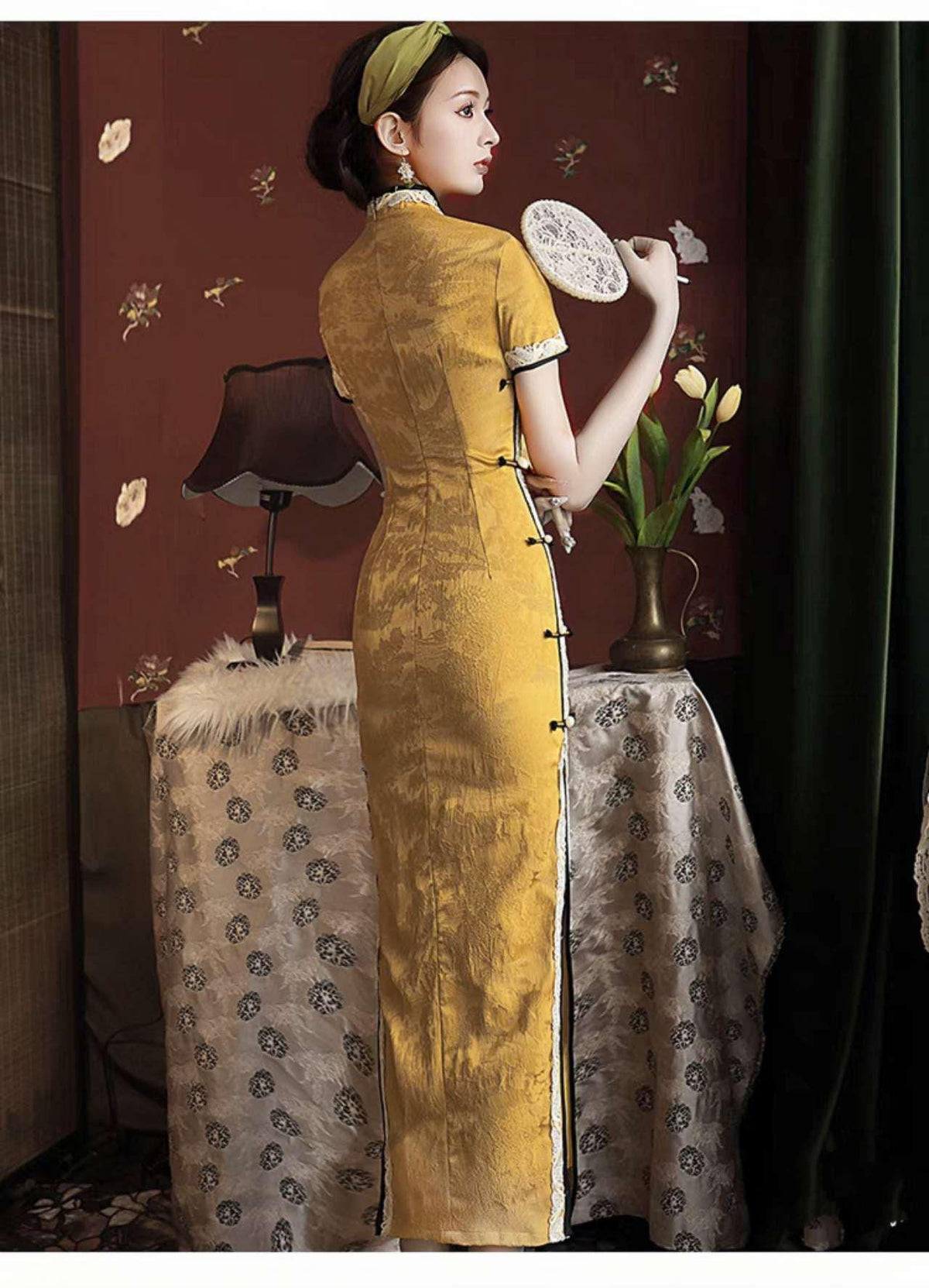 Women's Gold Vintage Qipao Cheongsam Dress – additional product view